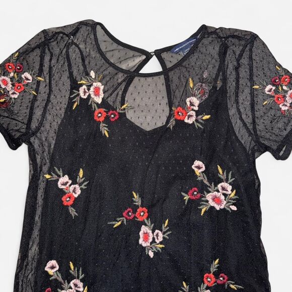 American Eagle Black Mesh Floral Mini Dress (Size SMALL) - Picture 3 of 8
